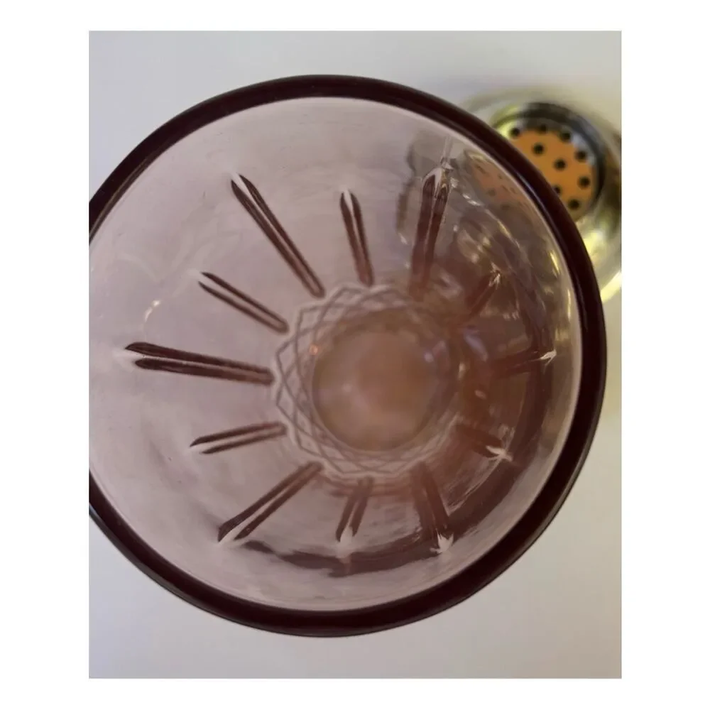 Vintage Pottery Barn Pink Cut-Glass Cocktail Shaker with Silver Lid